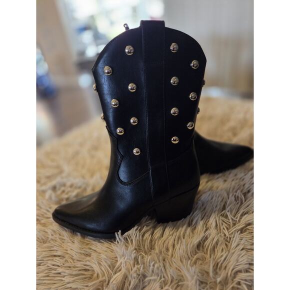 New Woman's Time and Tru Black Faux Leather Studded Cowgirl Boots Memory Foam 8 - Picture 1 of 10